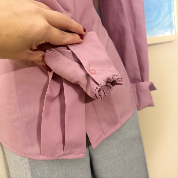 Womens Vintage 1980s Anne Klein Polyester Bow Tie Blouse Size 6 Mauve - Picture 3 of 6